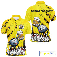 Load image into Gallery viewer, Custom Yellow Funny Bowling Men Polo Shirts, Bowling And Beer Party Bowlers Outfit IPHW9829