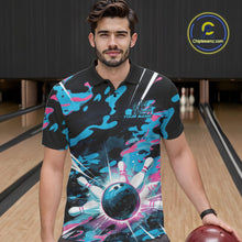 Load image into Gallery viewer, Custom Blue And Pink Camo Bowling Polo Shirts For Men, Camouflage Bowling Team Outfit IPHW9832