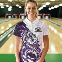Load image into Gallery viewer, Custom Purple Camo Dragon Bowling Tattoo Women Quarter-Zip Shirts, Bowling League Shirt IPHW8885