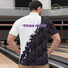 Load image into Gallery viewer, Custom Purple Flame Bowling Men Quarter-Zip Team Shirt, Bowling League Shirt Bowlers Outfit IPHW11270