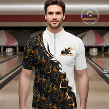 Load image into Gallery viewer, Custom Yellow Flame Bowling Men Quarter-Zip Team Shirt, Bowling League Shirt Bowlers Outfit IPHW11271