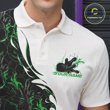 Load image into Gallery viewer, Custom Green Flame Bowling Men Polo Team Shirt, Bowling League Shirt Bowlers Outfit IPHW11272