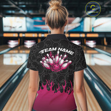 Load image into Gallery viewer, Custom Black And Pink Flame Bowling Jersey, Women Quarter-Zip Bowling Tournament Shirt IPHW11274