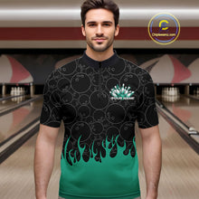 Load image into Gallery viewer, Custom Turquoise Green Flame Bowling Team Jerseys, Men Quarter-Zip Bowling Tournament Shirt IPHW11276