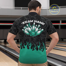 Load image into Gallery viewer, Custom Turquoise Green Flame Bowling Team Jerseys, Men Quarter-Zip Bowling Tournament Shirt IPHW11276