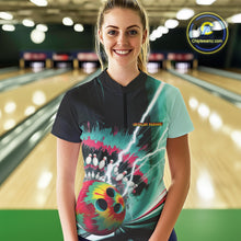 Load image into Gallery viewer, Custom Colorful Tie Dye Bowling Quarter-Zip Shirts For Women, Rainbow Bowlers Outfit IPHW9117