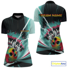 Load image into Gallery viewer, Custom Colorful Tie Dye Bowling Quarter-Zip Shirts For Women, Rainbow Bowlers Outfit IPHW9117