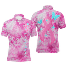 Load image into Gallery viewer, Pink Tie Dye Camo Pink Ribbon And Butterfly Custom Breast Cancer Awareness Polo Shirts For Men IPHW7124