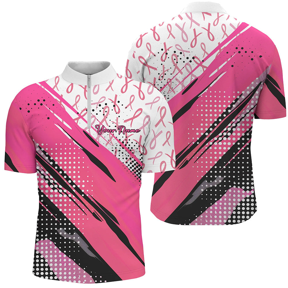 Customized Name Pink Ribbon Breast Cancer Awareness Polo Shirts For Men Outfits IPHW7126