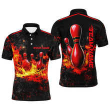 Load image into Gallery viewer, Black And Red Bowling Pins In Flame Custom Bowling Team Shirt For Men, Bowling League Shirts IPHW7721