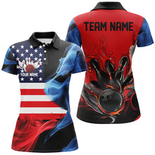 Load image into Gallery viewer, Red White And Blue American Flag Custom US Ladies Bowling Shirts, Patriotic Bowling Shirt IPHW7727