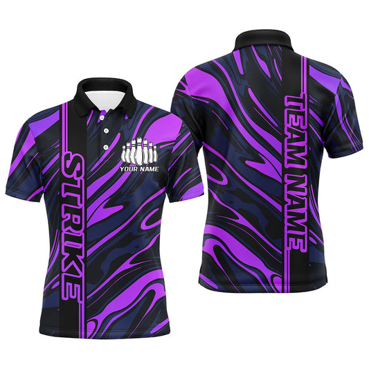Custom Purple Camo Strike Bowling Polo Shirts For Men, Striking Bowling Team Uniform IPHW8138