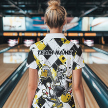 Load image into Gallery viewer, Custom Yellow Argyle Pattern Funny Skeleton Bowling And Beer Women Polo Shirts, Team Outfit IPHW8892