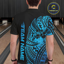 Load image into Gallery viewer, Custom Black And Blue Polynesian Tribal Bowling Men Shirt, Maori Bowling League Shirt IPHW10970