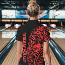 Load image into Gallery viewer, Custom Black And Red Polynesian Tribal Bowling Women Shirt, Maori Bowling League Shirt IPHW10971
