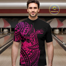 Load image into Gallery viewer, Custom Black And Pink Polynesian Tribal Bowling Men Shirt, Maori Bowling League Shirt IPHW10972