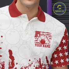 Load image into Gallery viewer, White polo shirt with red and white star pattern, bowling design, and 'Your Name' text.