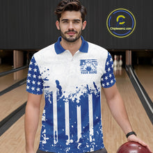 Load image into Gallery viewer, Man wearing a blue and white sports jersey with a bowling alley in the background