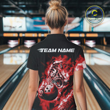 Load image into Gallery viewer, Custom Red Fire Flame Tiger Bowling Jerseys, Bowling Team Women Polo Shirts IPHW9488