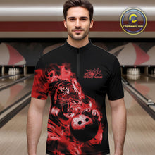 Load image into Gallery viewer, Custom Red Fire Flame Tiger Bowling Jerseys, Bowling Team Men Quarter-Zip Shirts IPHW9488
