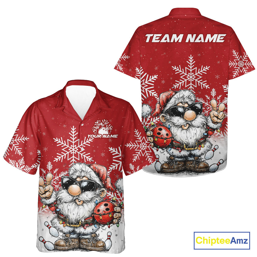 Custom Funny Santa Claus Christmas Bowling Men And Women Hawaiian Shirts, Xmas Bowling Team Shirt IPHW10109