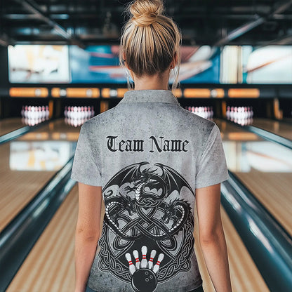 Custom Vintage Viking Dragon Bowling Quarter-Zip Team Shirt For Women, Celtic Bowling Shirt IPHW8586