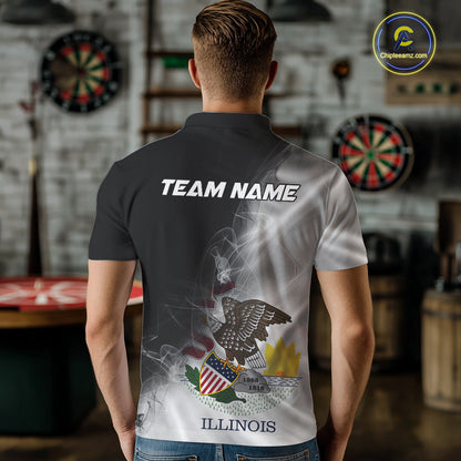 Custom Smoke Flame Illinois Flag Patriotic Darts Shirt For Men, Dart League Team Jerseys IPHW10744