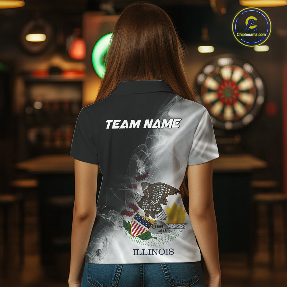 Custom Smoke Flame Illinois Flag Patriotic Darts Shirt For Women, Dart League Team Jerseys IPHW10744