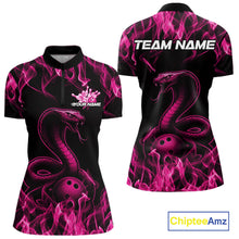 Load image into Gallery viewer, Custom Black And Pink Flame Cobra Snake Bowling Women Shirts, Bowling League Shirt IPHW10766