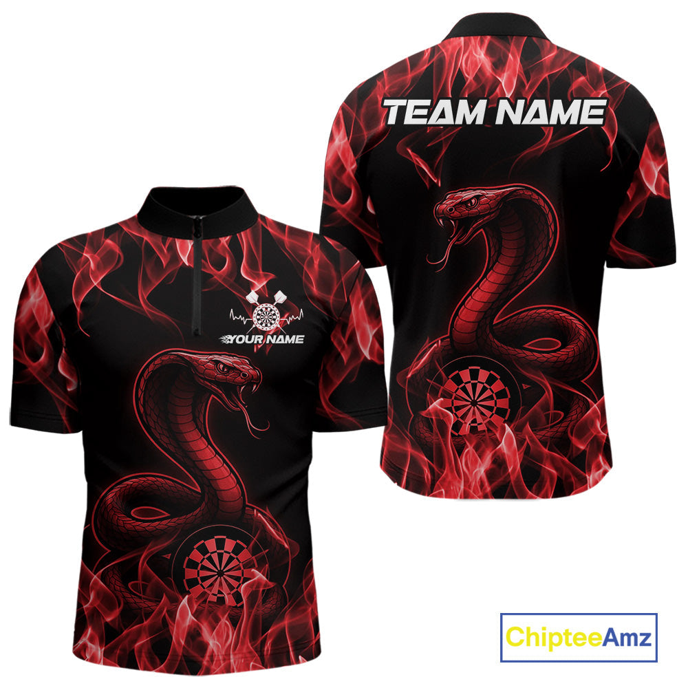 Custom Black And Red Flame Cobra Snake Dart Men Shirts, Dart League Shirt IPHW10770