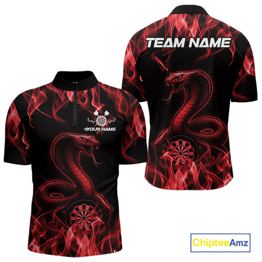 Custom Black And Red Flame Cobra Snake Dart Men Shirts, Dart League Shirt IPHW10770