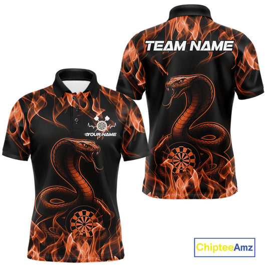 Custom Black And Orange Flame Cobra Snake Dart Men Shirts, Dart League Shirt IPHW10771