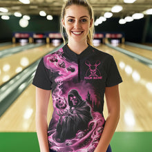 Load image into Gallery viewer, Black And Pink Grim Reaper Custom Halloween Bowling Team Women Quarter-Zip Shirts Outfit IPHW8895