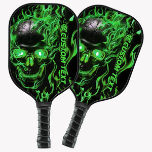 Black And Green Flame Skull Custom Pickleball Paddle, Halloween Pickleball Paddles Gifts Pickleball Rackets IPHW7492