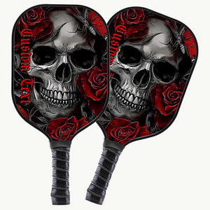 Red Rose Flowers And Skull Customized Halloween Pickleball Paddles For Men And Women, Halloween Pickleball Gift IPHW7499