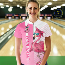 Load image into Gallery viewer, Cute Funny Pink Flamingo Custom Women's Bowling Shirts, Slay Bowling Team Uniform Outfits IPHW7731