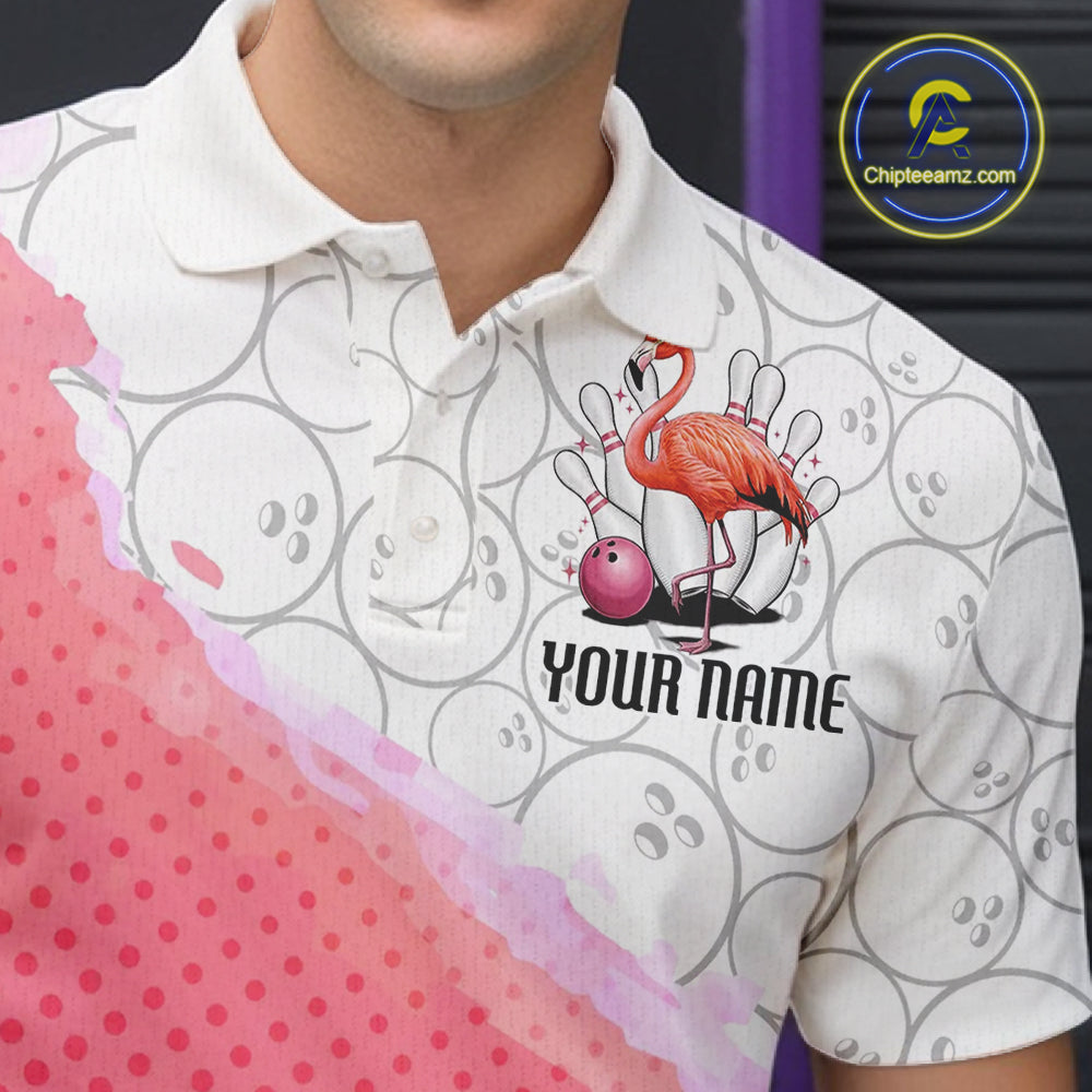 Pink Flamingo Custom Bowling Shirts For Men, Bowling Pattern Bowling Team League Shirt IPHW7733