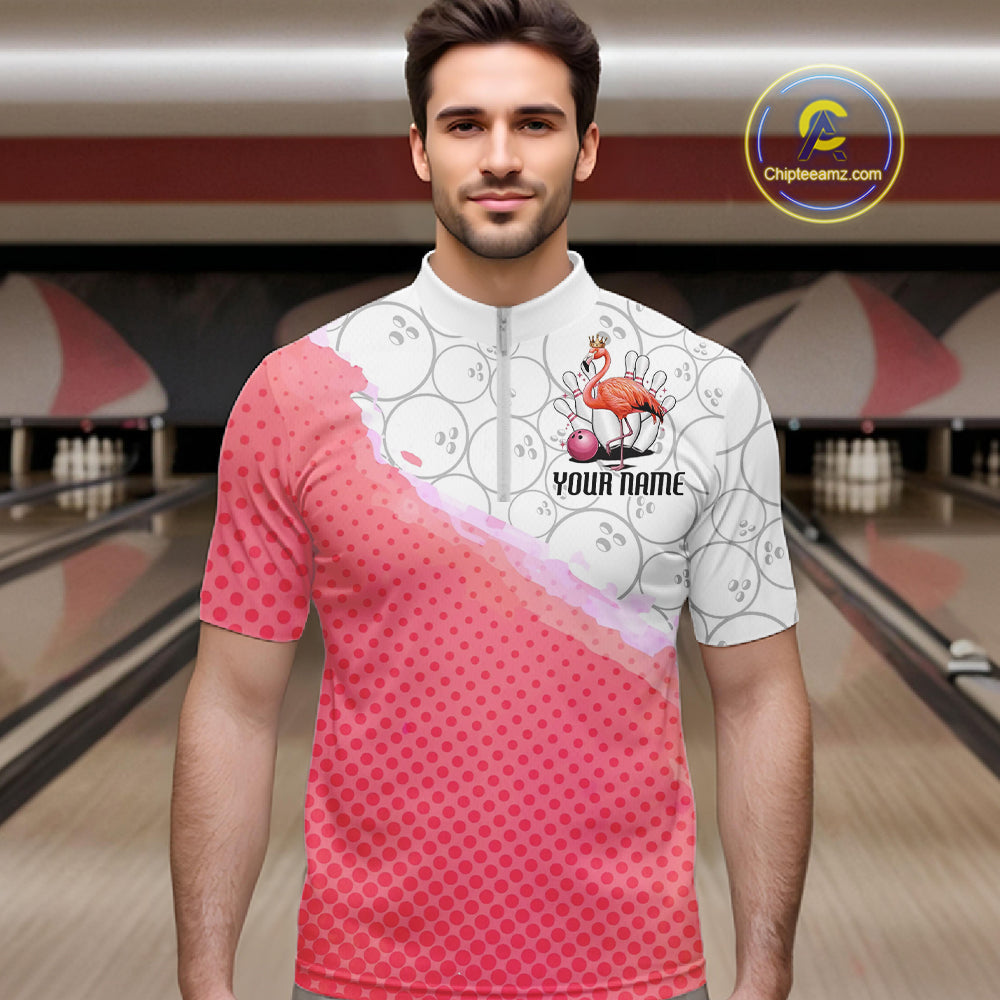 Pink Flamingo Custom Bowling Shirts For Men, Bowling Pattern Bowling Team League Shirt IPHW7733