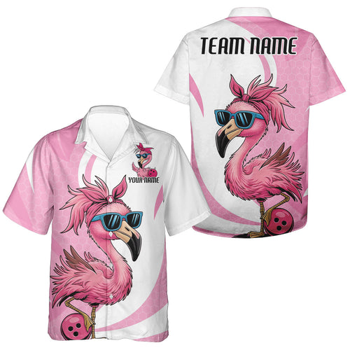Cute Slay Pink Flamingo Custom Funny Bowling Men And Women Hawaiian Shirt, Flamingo Bowling Team Outfits IPHW7735