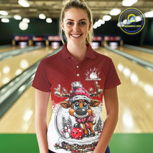 Load image into Gallery viewer, Custom Cute Funny Reindeer Christmas Bowling Women Polo Shirts, Xmas Team Bowling Shirt IPHW10114