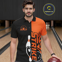 Load image into Gallery viewer, Custom Black And Orange Flame Strike Bowling Men Polo Shirt, Bowling Tournament Shirt IPHW10250