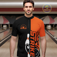 Load image into Gallery viewer, Custom Black And Orange Flame Strike Bowling Men Quarter-Zip Shirt, Bowling Tournament Shirt IPHW10250