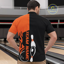 Load image into Gallery viewer, Custom Black And Orange Flame Strike Bowling Men Quarter-Zip Shirt, Bowling Tournament Shirt IPHW10250