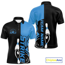 Load image into Gallery viewer, Custom Black And Blue Flame Strike Bowling Men Polo Shirt, Bowling Tournament Shirt IPHW10251