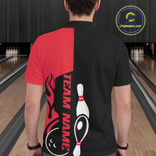 Load image into Gallery viewer, Custom Black And Red Flame Strike Bowling Men Polo Shirt, Bowling Tournament Shirt IPHW10252
