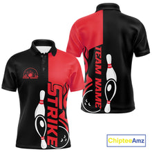 Load image into Gallery viewer, Custom Black And Red Flame Strike Bowling Men Polo Shirt, Bowling Tournament Shirt IPHW10252