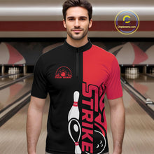Load image into Gallery viewer, Custom Black And Red Flame Strike Bowling Men Quarter-Zip Shirt, Bowling Tournament Shirt IPHW10252