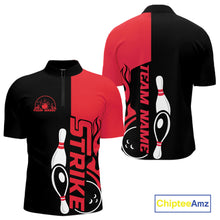 Load image into Gallery viewer, Custom Black And Red Flame Strike Bowling Men Quarter-Zip Shirt, Bowling Tournament Shirt IPHW10252