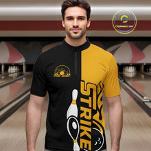 Load image into Gallery viewer, Custom Black And Gold Flame Strike Bowling Men Quarter-Zip Shirt, Bowling Tournament Shirt IPHW10253