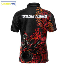 Load image into Gallery viewer, Custom Black And Red Orange Tribal Flame Bowling Ball Bowling Team Shirts, Polynesian Bowling Tournament Shirt IPHW10496